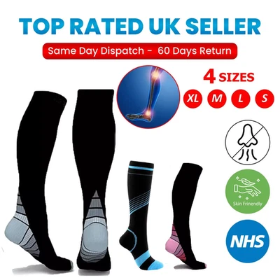 Compression Socks Men & Women Varicose Veins Anti-Fatigue Flight Travel Running - Image 1 of 4