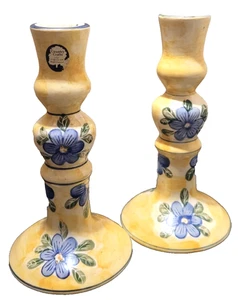 2x Candelabros Vintage Artesanía Country Amarillo Azul Floral España - Imagen 1 de 3