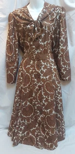 Vintage 70's St Michael Paisley Dress 12 Brown - Pussycat Bow - Secretary/Geek - Picture 1 of 8