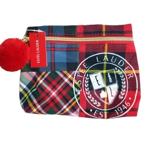 Estee Lauder Tartan Plaid 7" Cosmetic Toiletry Makeup Bag Pouch New - Picture 1 of 7