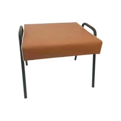 Vintage Mid Century Orange Vinyl Footstool Ottoman Stool Sturdy Metal Leg  - Image 1 of 4