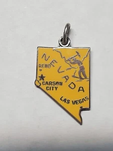 VINTAGE STERLING SILVER & ENAMEL CHARM STATE MAP OF NEVADA - Picture 1 of 2