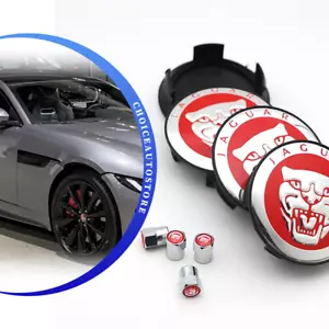 For Jaguar Growler Red Wheel Center Caps XJ XK XF XE F-Type E-Pace SET OF 4 - Picture 1 of 9