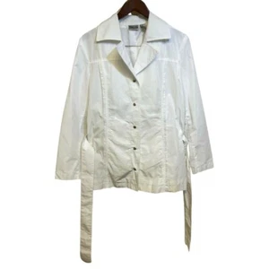 Chico's Women's White Embroidered Polyester Jacket w/ Belt Size 1 Made in Taiwan - Picture 1 of 10