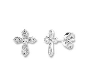 Sterling Silver Cut Glass Fancy Cross Stud Earrings Set for Women, One Size - Picture 1 of 1