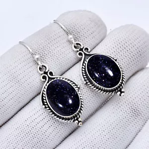 Blue Sunstone Gemstone 925 Sterling Silver Jewelry Earring, Elegant Earring - Picture 1 of 4