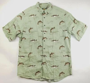 Cabela's Shirt Mens XL Tall Green Fishing Short Sleeve Cotton Button-Up - Picture 1 of 10