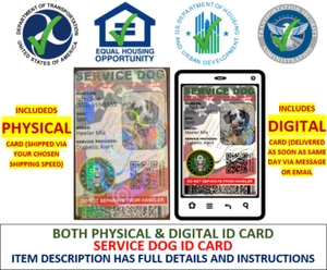 HOLOGRAPHIC SERVICE DOG  ID MILITARY VETERANS 1 SIDE ONLY PHYSICAL & DIGITAL - Picture 1 of 3