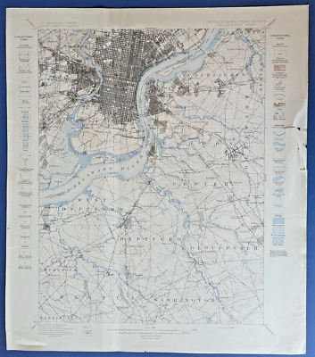 Philaldephia Pennsylvania New Jersey Topographic Map 1898 Antique Original - Image 1 of 4