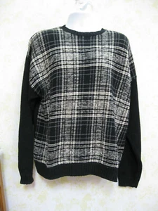 Savile Row Men's pullover black/white geometric knit sweater crew neck LG READ - Picture 1 of 3