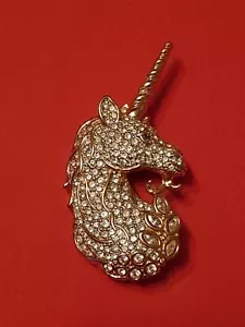 Swarovski Gold Plated Clear Crystals Mythical Unicorn Brooch Retired Signed - Picture 1 of 6