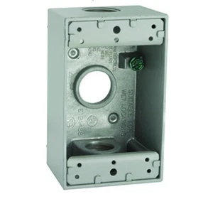 HUBBELL BELL WEATHERPROOF 5324-5 GRAY ALUMINUM SINGLE GANG 3 OUTLET 3/4" BOX - Picture 1 of 6