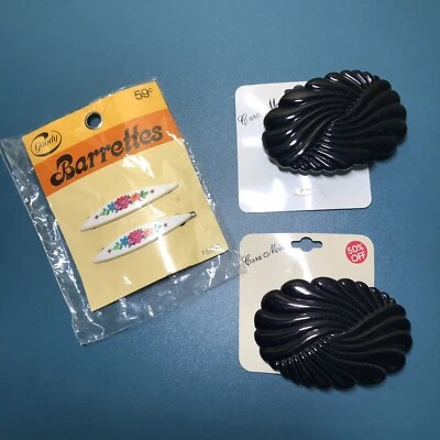 VTG Goody Stay Tight Barrettes #5930 Floral Sealed 1975 Cara Moia Black (2) - Image 1 of 4