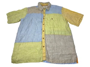 The Territory Ahead Men's Color Block 100% Linen Colorful Large - Picture 1 of 5