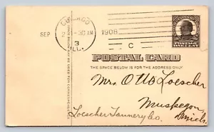 1908 UX20 ANTIQUE US Postal Card 1c CHICAGO IL Machine Cancel 'Got Home Safe' - Picture 1 of 3