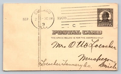 1908 UX20 ANTIQUE US Postal Card 1c CHICAGO IL Machine Cancel 'Got Home Safe' - Image 1 of 3
