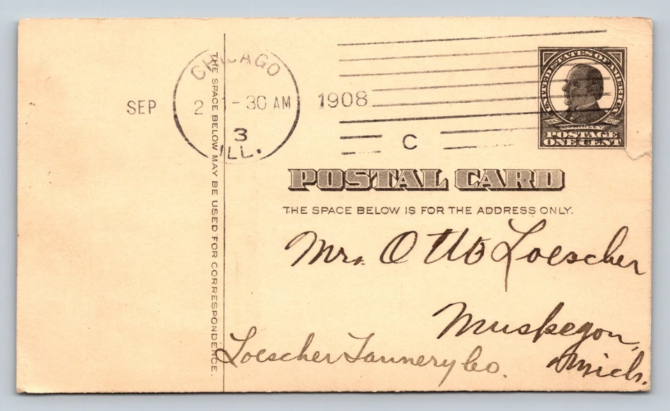 1908 UX20 ANTIQUE US Postal Card 1c CHICAGO IL Machine Cancel 'Got Home Safe' - Image 1 of 3