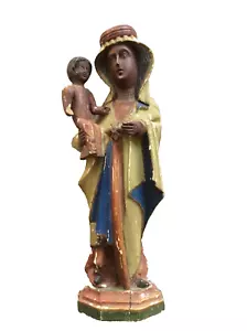 ANTIQUE HAND CARVED WOOD BLACK MADONNA OF ALTÖTTING PRIESTS FIGURINE STATUE - Picture 1 of 12
