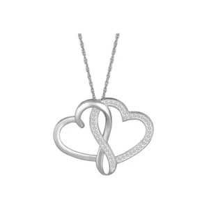 Sterling Silver 1/4 Ct Diamond Heart & Infinity Pendant Rope Chain Rope Chain - Picture 1 of 6