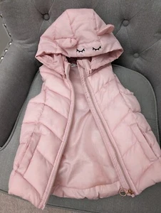GIRL'S 6 H&M Pink PUFFER VEST, Removable Hood, Bunny Ears - Picture 1 of 5
