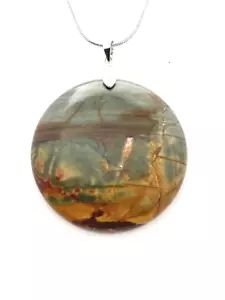 Natural Multicolor Picasso Jasper Pendant Necklace w/Sterling Silver Chain - Picture 1 of 1