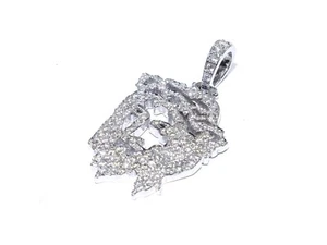 14k White Gold 1.51ct Round Cut Prong Set White Diamond Digital Jesus Pendant - Picture 1 of 7
