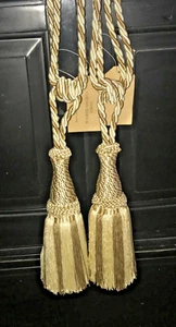 Set Large Curtain Tieback Fringe Tassel Hollywood Regency 11in Cream Beige Ivory - Picture 1 of 4