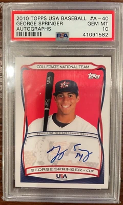 2010 Topps USA Baseball - GEORGE SPRINGER Blue Ink RC Prospect PSA 10 POP 9 - Image 1 of 2