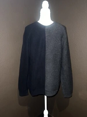 Suéter de Lana de Cordero French Connection Para Hombres L Multi Texturado Azul Gris Jersey Foto 1 de 4