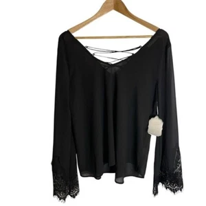 Atlar'd State NEU transparente schwarze Bluse V-Ausschnitt Spitzendetail Whimsigoth Größe Large - Bild 1 von 8