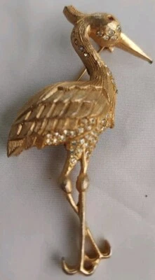 "Hermoso broche prendedor grúa tono dorado con piedras 2,5"""  Foto 1 de 4