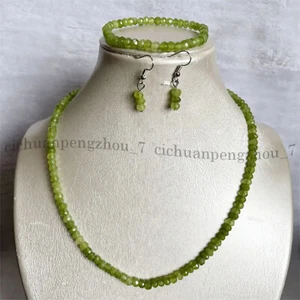 Green Peridot Faceted Gemstone Rondelle Beads Necklace Bracelet Earrings Set - Picture 1 of 9