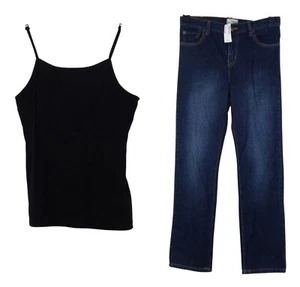 Girls 2 Piece Blue Denim Straight Leg Jeans Black Cami Outfit Size 14 NEW - Picture 1 of 7