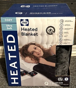 Heated Electric Throw Blanket SEALY Gray Queen Size SILKY FLANNEL -10 Settings - Picture 1 of 4