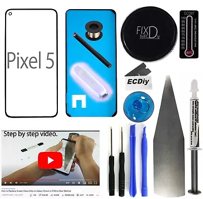 EXPRESSCELLDEPOT Black Outer Front Glass Lens Screen Replacement Kit for Google Pixel 5