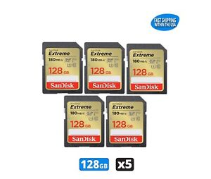 128GB Sandisk Extreme SD cards for Camera / Trail Camera / Computers (5 Pack)