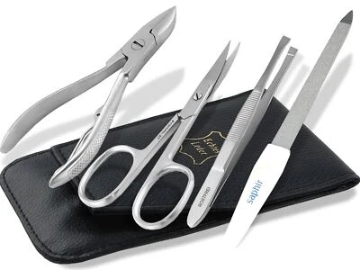 Maniküre Etui Set Echt-Leder Nagelzange Nagelschere Pinzette + Feile Solingen