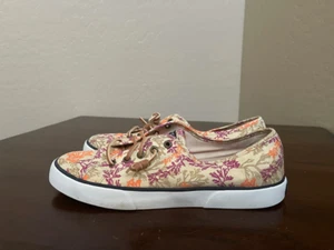Sperry Top-Sider Womens Sneakers Shoes Beige Purple STS96886 Floral Lace Up 9.5M - Picture 1 of 7