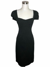 N226 NANETTE LEPORE Designer Dress Size 10 Medium Black Sheath Sleeves Formal