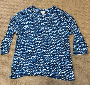Chicos Women Top Size 3 Black/Blue/White Geometric No-Iron - Picture 1 of 3