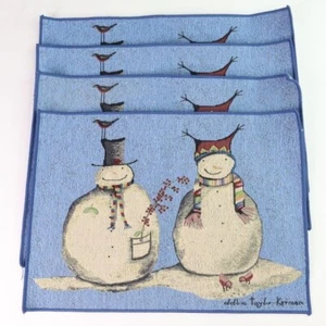 Lote 4 Muñecos de Nieve Navidad Manteles Invierno Azul Debbie Tayler Kerman Rústico - Imagen 1 de 5
