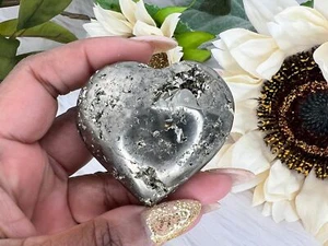 Druzy Pyrite Heart Carving - 53MM Pyrite Heart - 158g Pyrite Heart - Polished - Picture 1 of 10