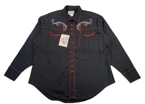 Rockmount Ranch Wear Pearl Snap Shirt Black Roses Barbed Wire Men’s XXL NWT - Picture 1 of 7