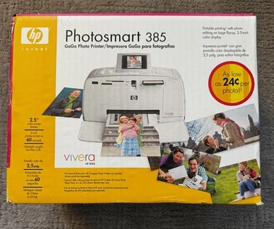 SEALED HP PhotoSmart 385 LCD GoGo Compact Photo Printer Brand New In Box - Image 1 of 4