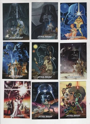 ONE SHEET REIMAGINED STAR WARS ILLUSTRATED 2013 TOPPS COMPLETE 9 CARD INSERT SET - Image 1 of 2