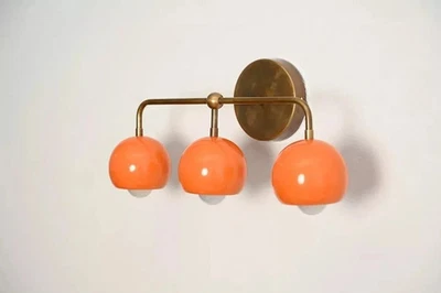 3 Light Vanity Round Shade Handmade Vintage Wall Mid Century Antique Brass Lamp - Image 1 of 4