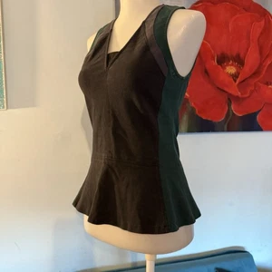 Camisa Top Aiko Kittles Colorblock Peplum Negra/Verde Talla S Pequeña - Imagen 1 de 9
