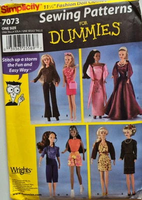 SIMPLICITY PATTERN 7073  DOLL CLOTHES FOR 11 1/2" FASHION DOLL  UNCUT NEW FF - Image 1 of 2