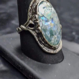 PAZ Israel Roman Glass Ring 925 Sterling Silver Bold Statement Jewelry Sz 10 - Picture 1 of 6