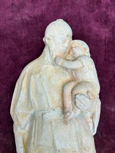 Antique French Stone Garden Statue St Anthony w/ Child Jesus 22” Tall - Picture 1 of 11